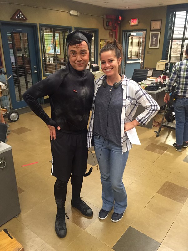 Daniel Tosh Wife: Carly Hallam on the set of Brooklyn 99.