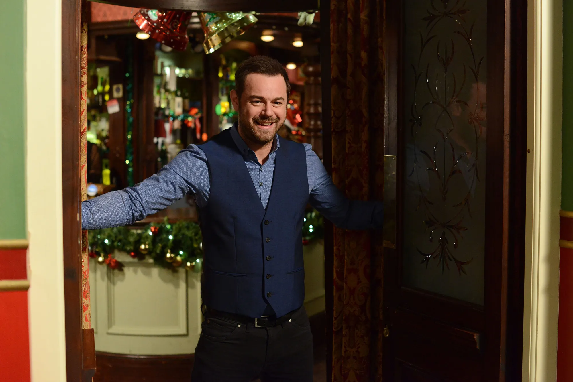 Danny Dyer as character Mick Carter, on the set of Eastenders.